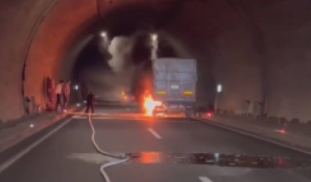 Kahramanmaraş Göksun tünellerinde korkutan TIR yangını