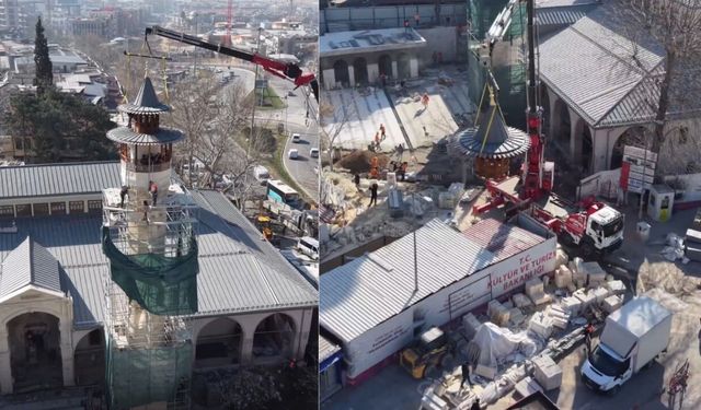 Kahramanmaraş Ulu Camii’nin alem ve külahı yerine takıldı, restorasyon sona yaklaştı