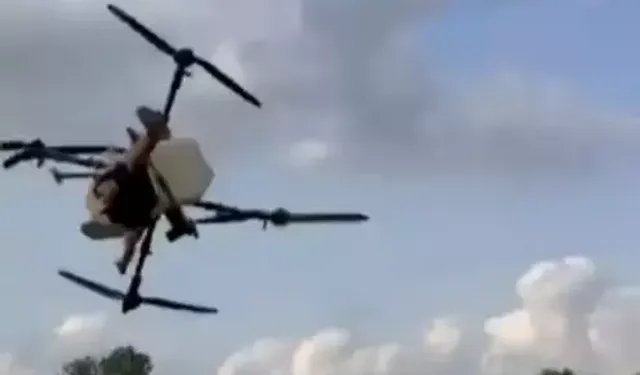 Samsun'da tarım dronuna tutunan çiftçinin düştüğü anlar kamerada