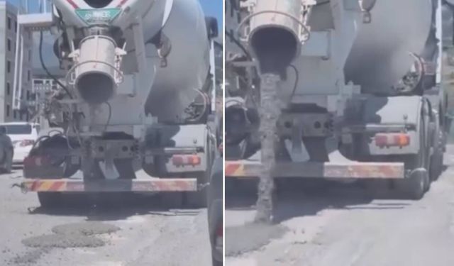 Kahramanmaraş'ta beton mikseri betonu yola dökerek ilerledi