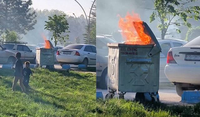 Elbistan Pınarbaşı'nda çöp konteyneri yakıldı