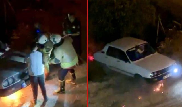 Kahramanmaraş’ta aracı alev alan sürücü son anda kurtarıldı
