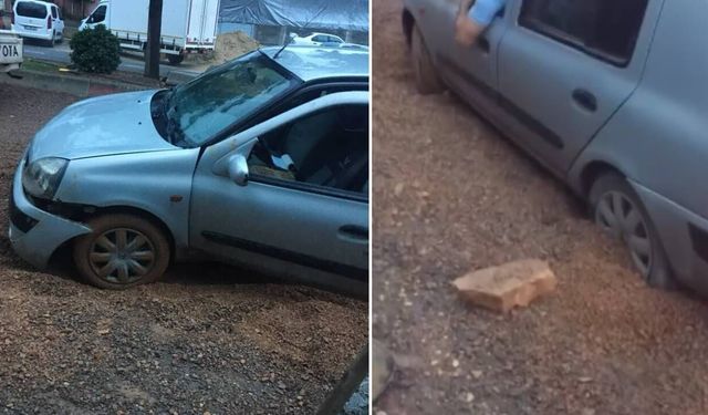 Kahramanmaraş'ta otomobil yoldaki çukura düştü
