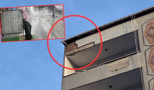 Küçükçekmece'de korku dolu anlar! Binadan kopan beton parçası sokağa düştü