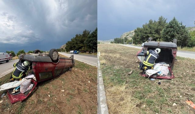 Burdur-Fethiye Yolunda Korkutan Kaza! Takla Atan Otomobilde 2 Kişi Yaralandı