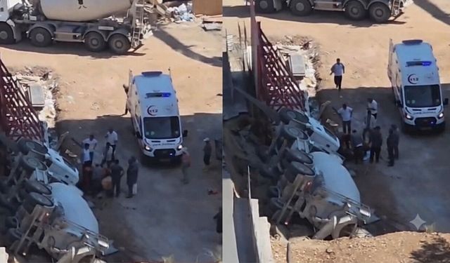 Kahramanmaraş'ta yol çöktü, mikser devrildi