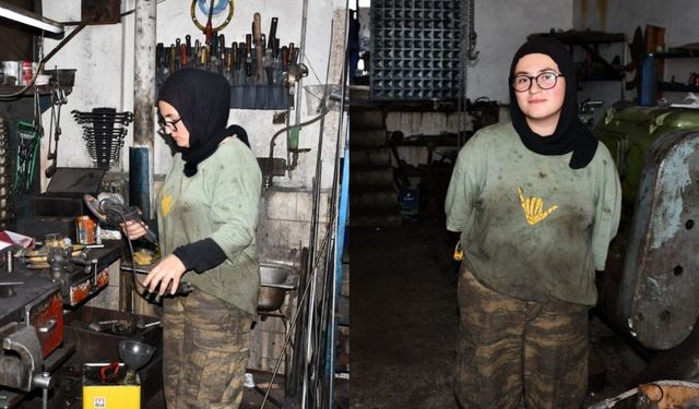 Kahramanmaraş'ta okuyan Nursena sanayinin kadın tornacısı
