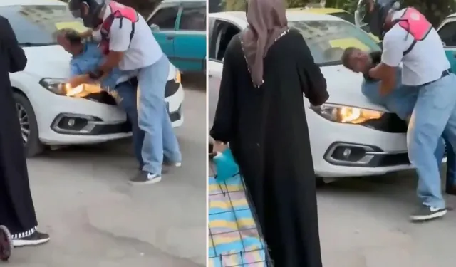 Motokurye sürücüyü kaputa yatırıp yumrukladı