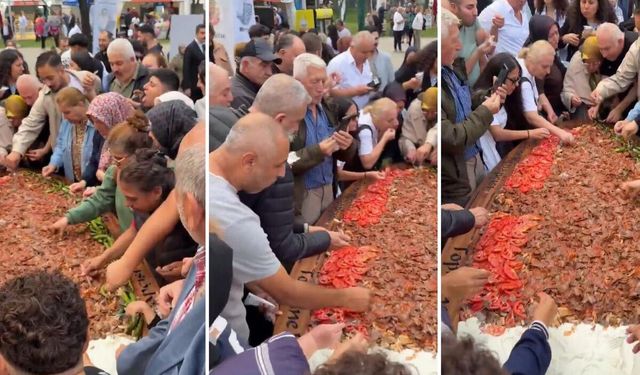 Bursa Gastronomi Festivali’nde onlarca kişi aynı tabaktan elle yemek yedi