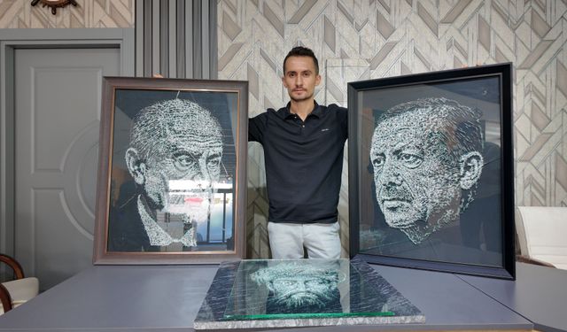 Kahramanmaraşlı Darıcı, Atatürk, Erdoğan, Bahçeli ve Sedat Peker’in Portrelerini Cama İşledi