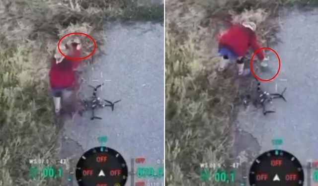 Yaşlı kadın Rus dronunun yanına gidip müdahale etti