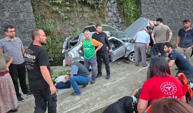 Artvin'de otomobil istinat duvarına çarptı: 3 yaralı
