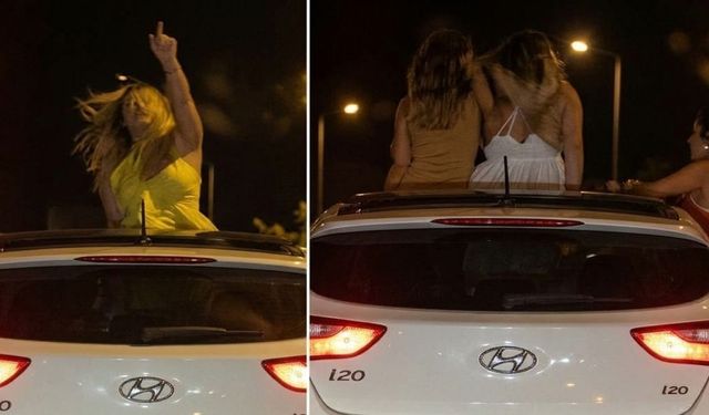 Trafikte Tehlikeli Şov! İki Genç Kadın Seyir Halindeki Otomobilde Dans Etti