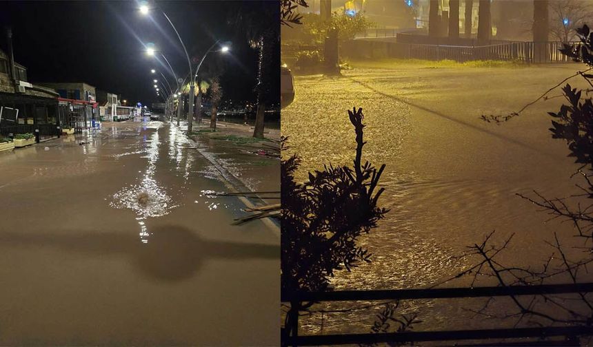 İzmir’de dereler taştı: Yeni Foça’yı su bastı