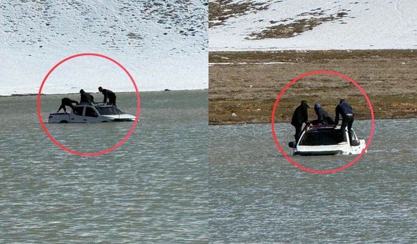 Kahramanmaraş Ahır Dağı’nda göle giren araç mahsur kaldı