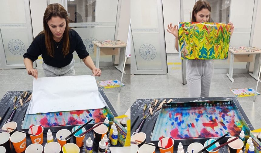 Kahramanmaraşlı öğrenciler ebru sanatıyla tanışıyor