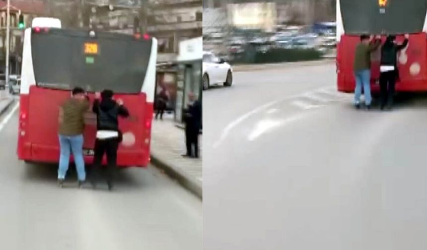 Kahramanmaraş'ta patenli çocukların otobüs arkasındaki tehlikeli oyunu