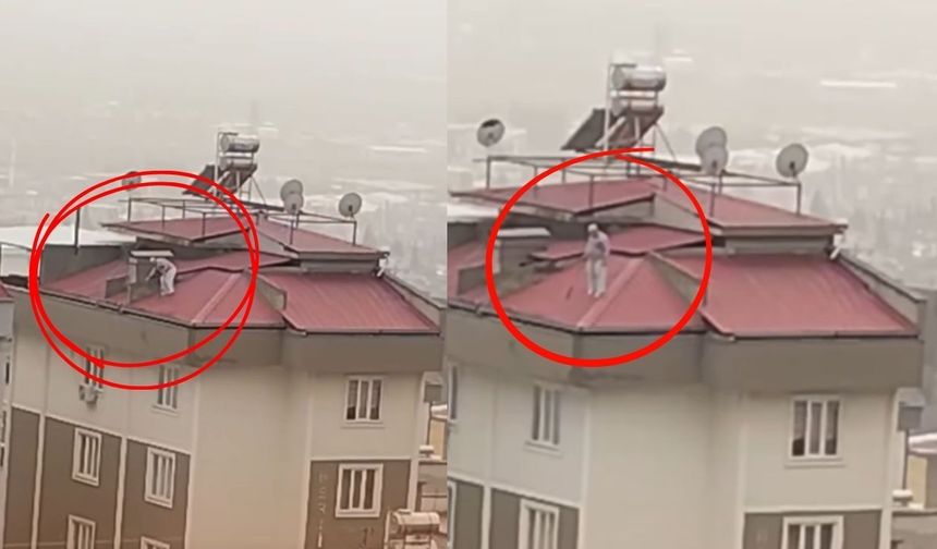 Kahramanmaraş’ta Mahalleliyi Korkutan Çatı Çalışması: Ölüme Meydan Okudu