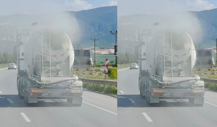 Kahramanmaraş’ta seyir halindeki beton mikseri trafikte tehlike yarattı
