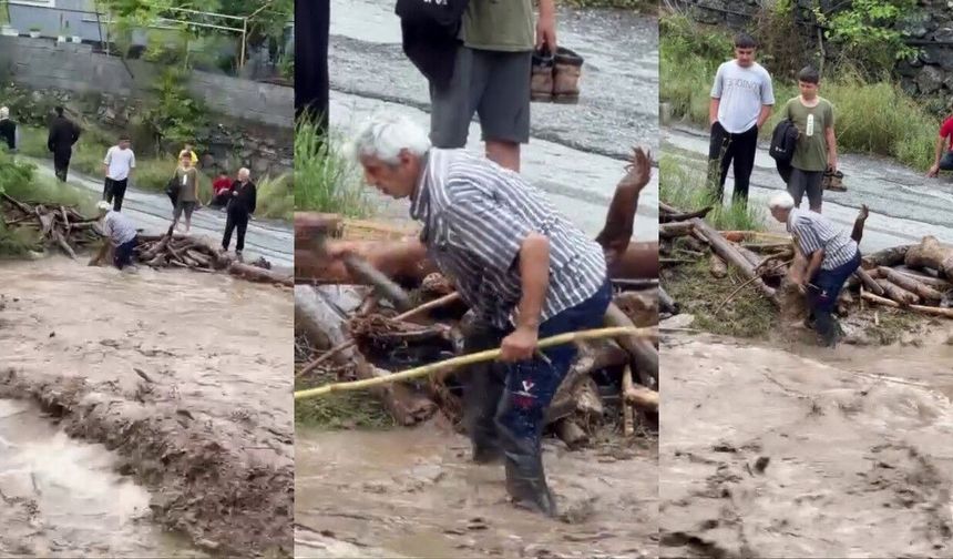 Hatay’da taşan dereye girip odun topladı, herkes şaşkına döndü