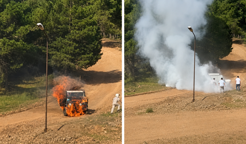 Kahramanmaraş Kapıçam’daki Offroad Yarışında Yarış Aracında Yangın Çıktı