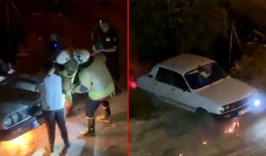 Kahramanmaraş’ta aracı alev alan sürücü son anda kurtarıldı