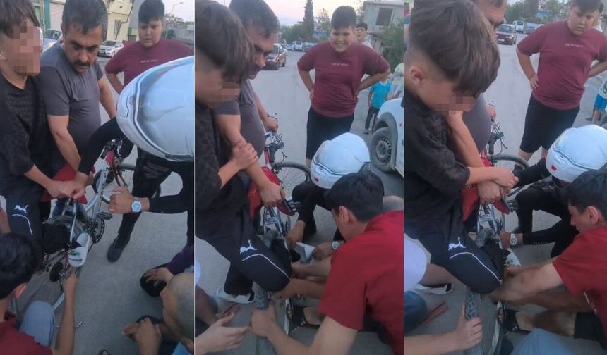 Kahramanmaraş'ta Bisikletin tekerine ayağını sıkıştıran çocuğun imdadına Yunus polisleri yetişti
