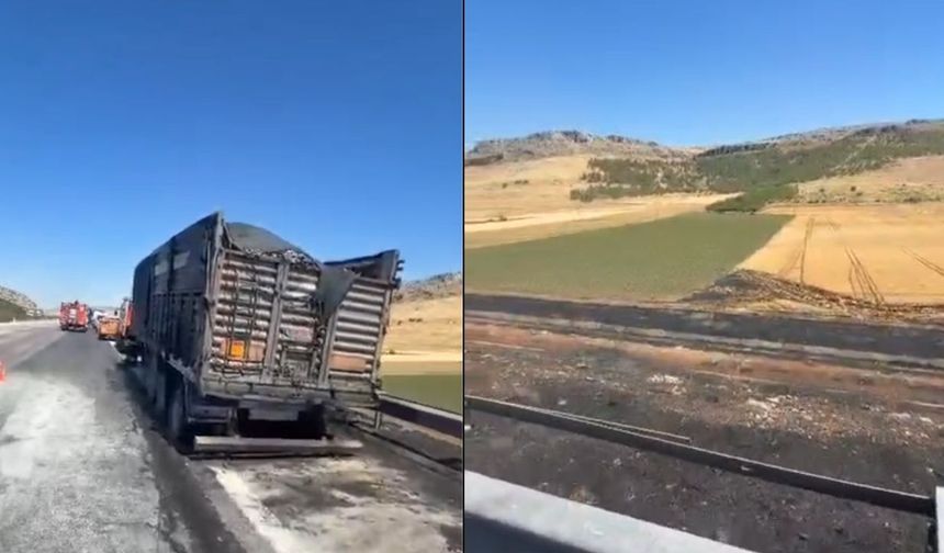 Kahramanmaraş’ta seyir halindeki tır yandı