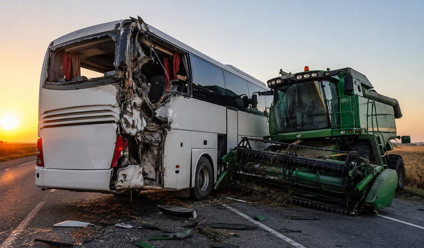 İstanbul’dan Kahramanmaraş’a Gelen Yolcu Otobüsü Biçerdöverle Çarpıştı