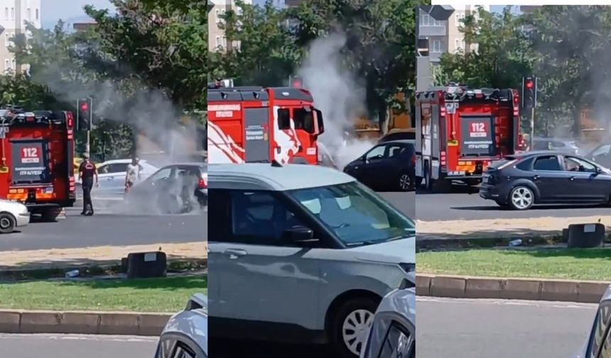 Kahramanmaraş’ta trafikte korku dolu anlar otomobil alev aldı