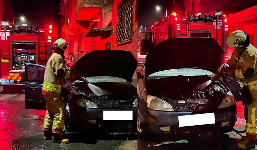 Kahramanmaraş Onikişubat’ta gece saatlerinde araç yangını paniği