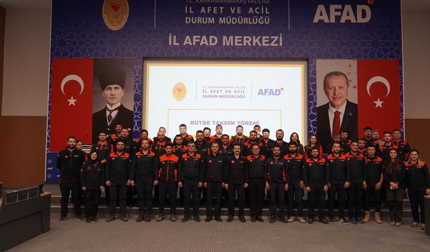 Kahramanmaraş AFAD’da rütbe takdim töreni düzenlendi