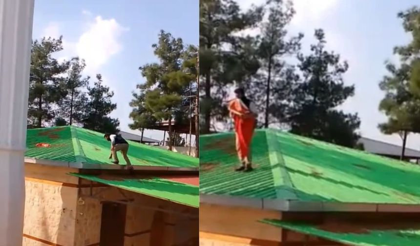 Kahramanmaraş’ta Rüzgârın Çatıya Savurduğu Bayrağı Kurtardılar