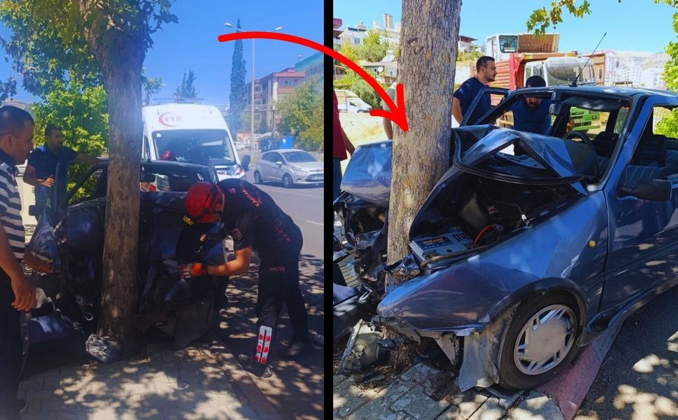 Kahramanmaraş’ta Ağaca Çarpan Araçta Can Pazarı Yaşandı