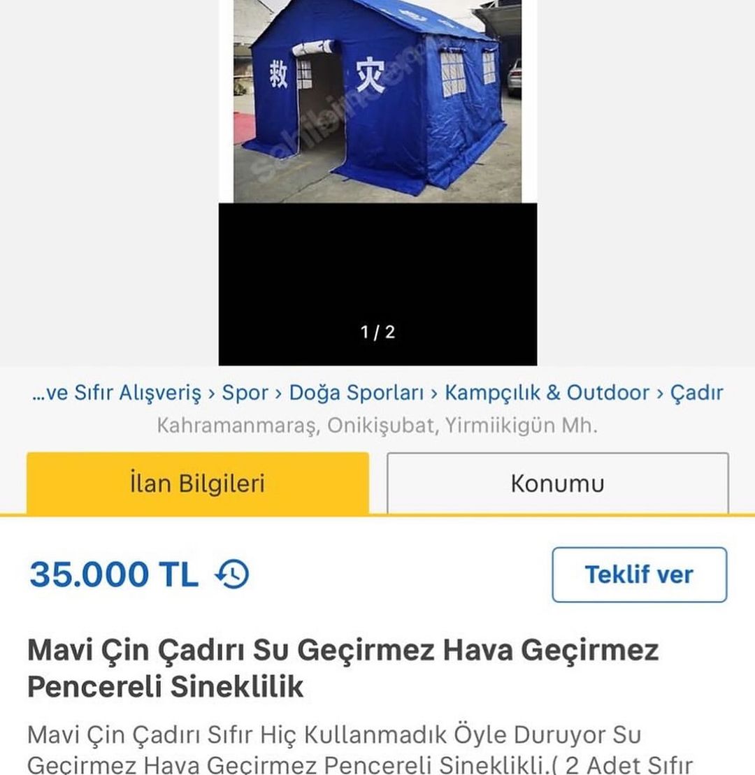 Kahramanmaraş’ta Deprem Çadırları İnternette Satışa Çıktı!