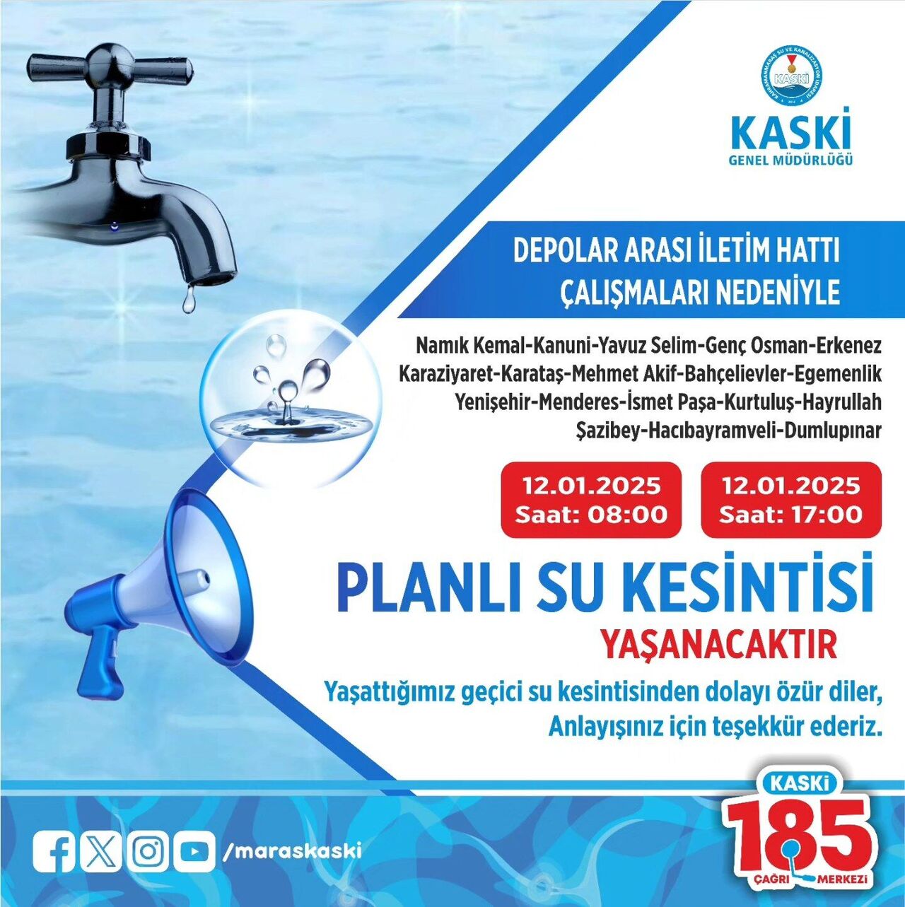 Kahramanmaraş’ta Yarın 18 Mahallede Su Yok!-1