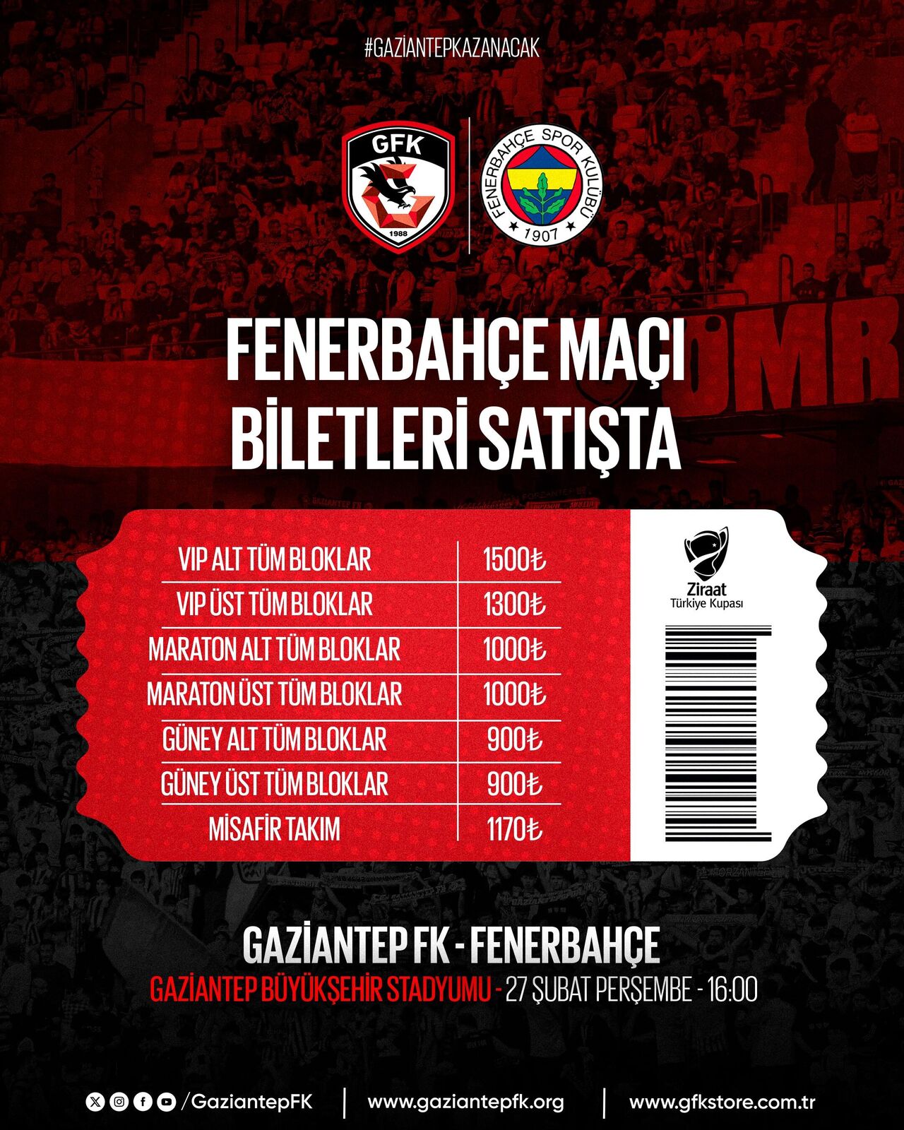 Gaziantep Fk Fenerbahçe Maçı İçin Biletler Satışa Çıktı! İşte Detaylar (2)