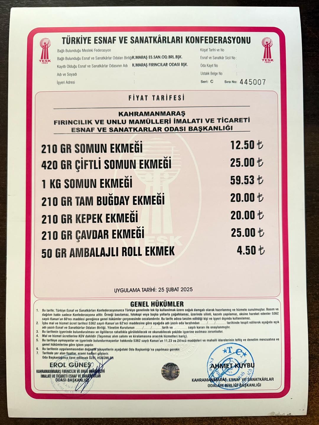 Kahramanmaras Ekmege Zam