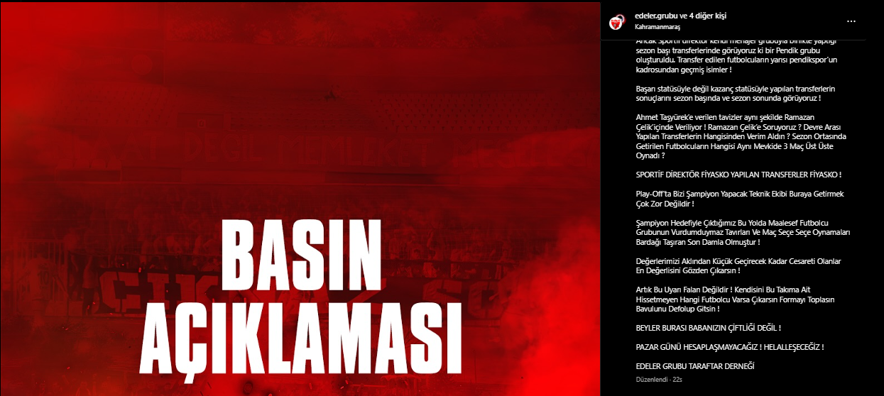 Edeler Taraftar Grubu'ndan Yönetim Ve Futbolculara Sert Uyarı!-2