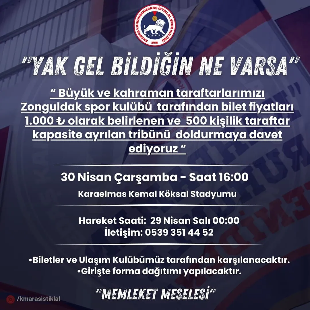 İstiklal'den Taraftara 4'Lü Jest! Bilet, Yemek, Forma Hediye!