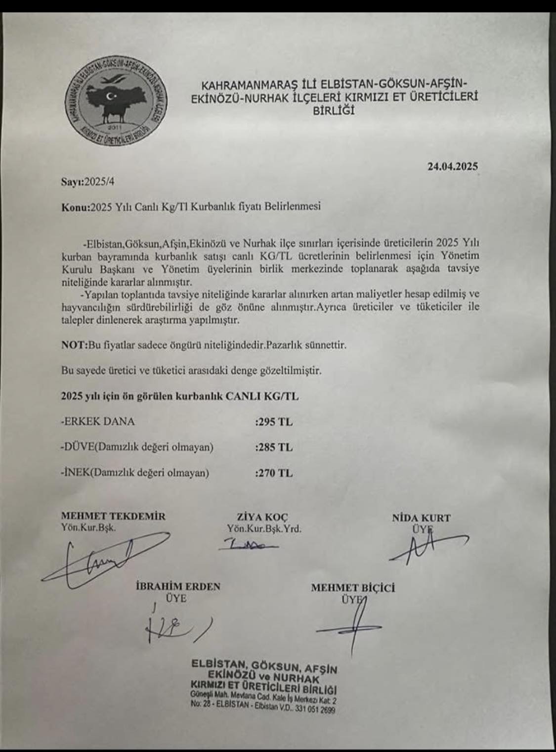 Kahramanmaras Kurban Fiyatlari 2025