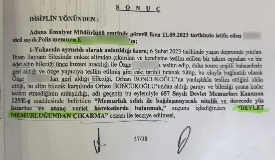 Kahramanmaraş Depremlerinde Altın Çalan Polise İhraç Edildi (2)