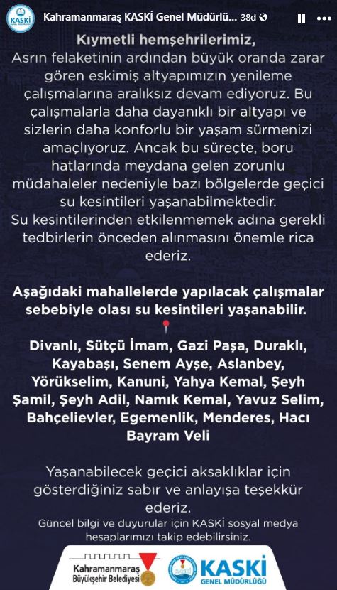 Kahramanmaras Su Kesintisi