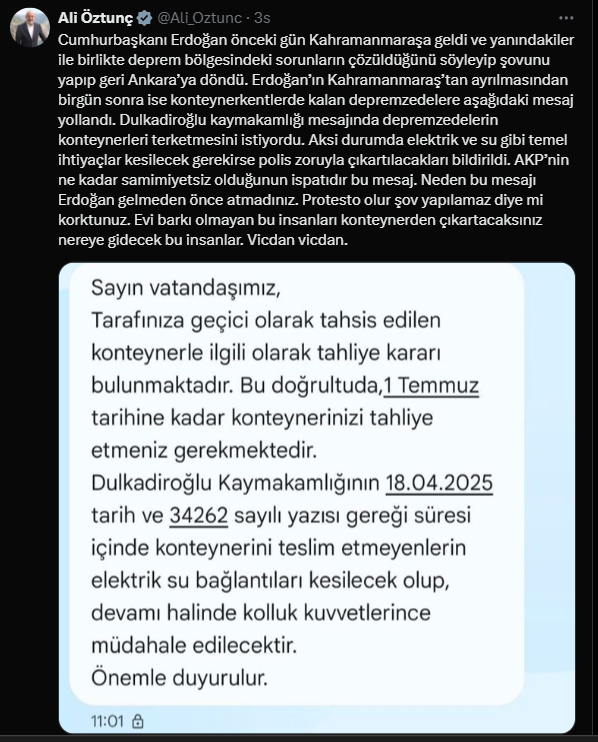 Kahramanmaraş'ta Depremzedelere Tahliye Şoku Konteynerleri Boşaltın Talimatı!