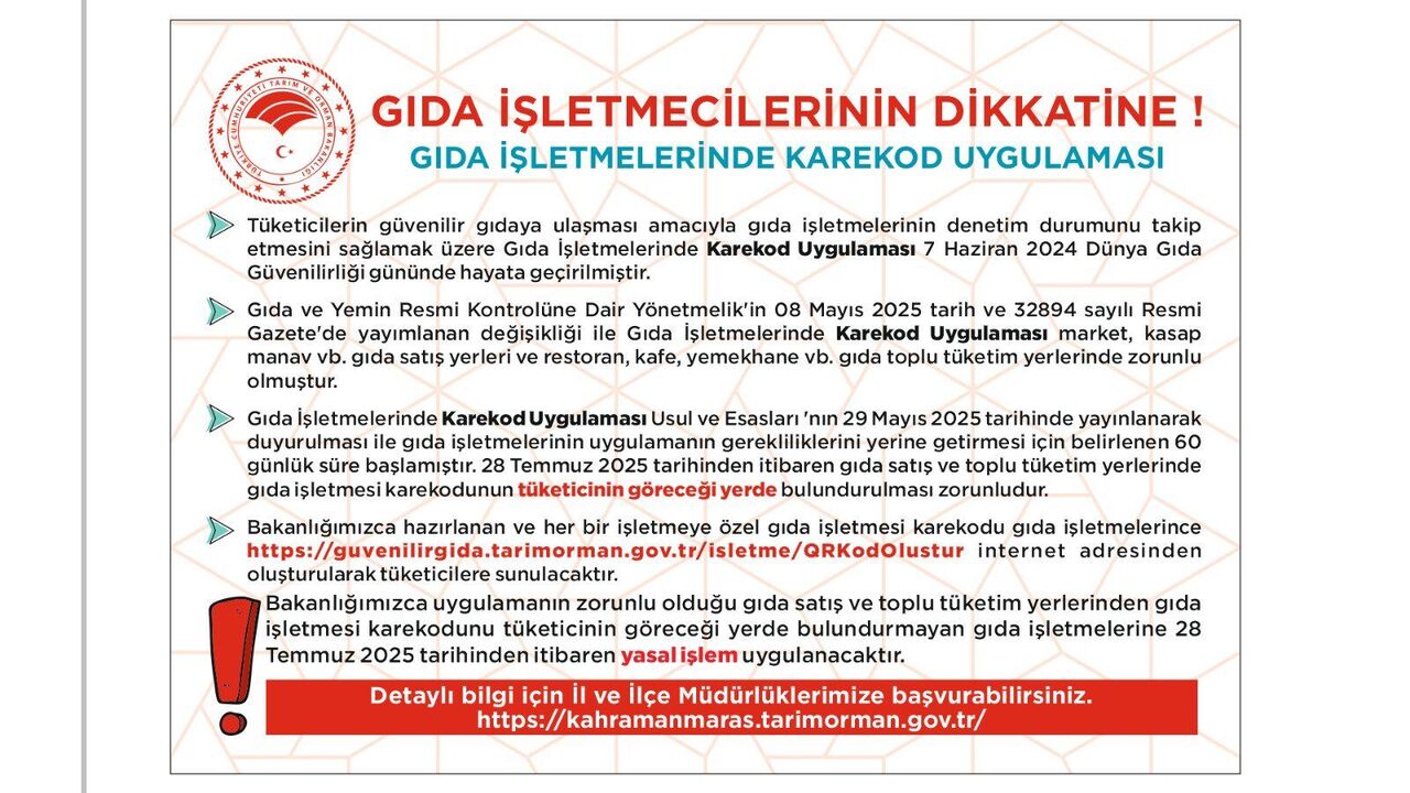 Kahramanmaraş’ta Gıda İşletmelerine Karekod Şartı Son Gün 28 Temmuz (1)