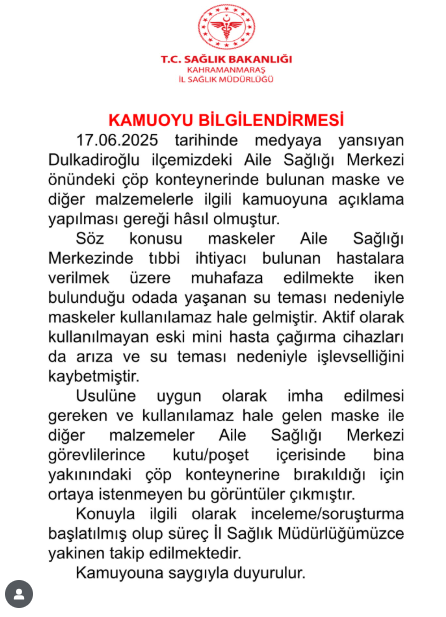 Kahramanmaraş'ta Sağlık Müdürlüğü'nden 'Çöp Skandalı'na Yanıt-1