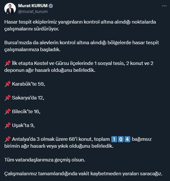 Bakan Kurum Orman Yangını Bilançosunu Açıkladı