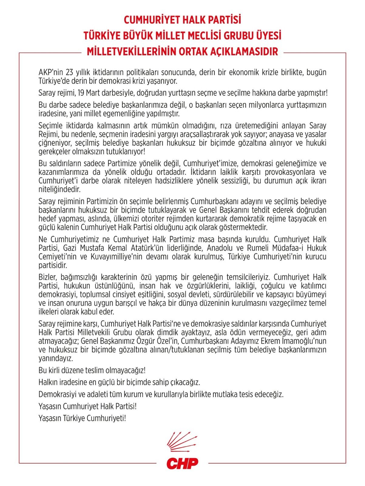 Chp, Seçilmiş Başkanlara Yönelik Gözaltılara Sert Tepki Gösterdi