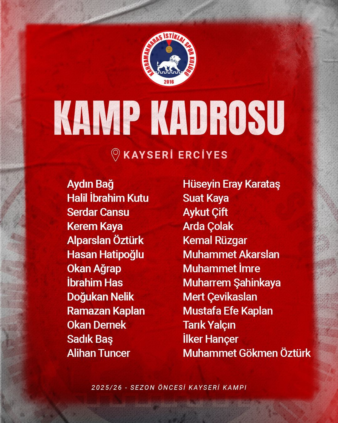 Kahramanmaraş İstiklalspor, Sezon Hazırlıklarına Kayseri Kampıyla Başlıyor-1