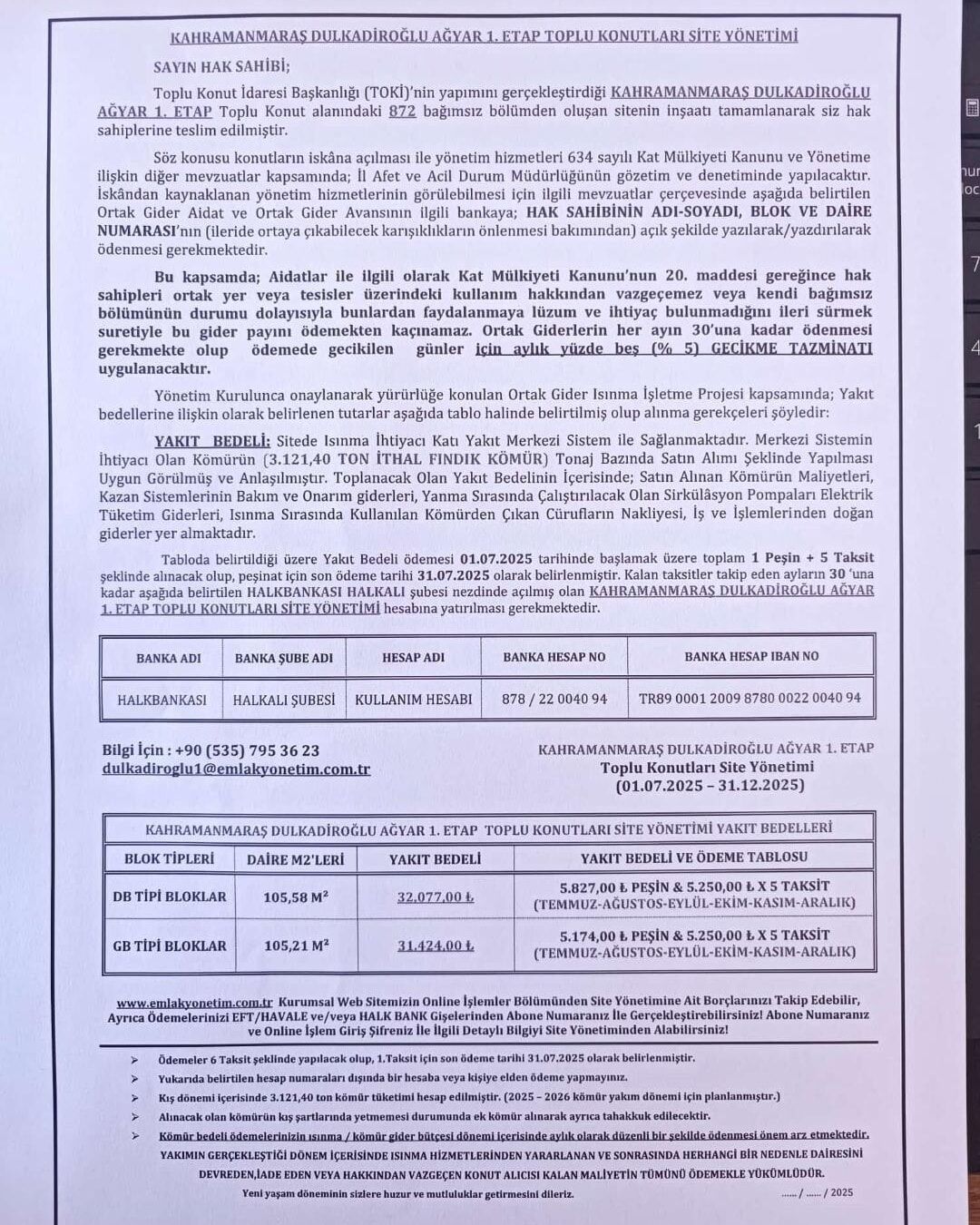 Kahramanmaras Toki Komur Ucreti